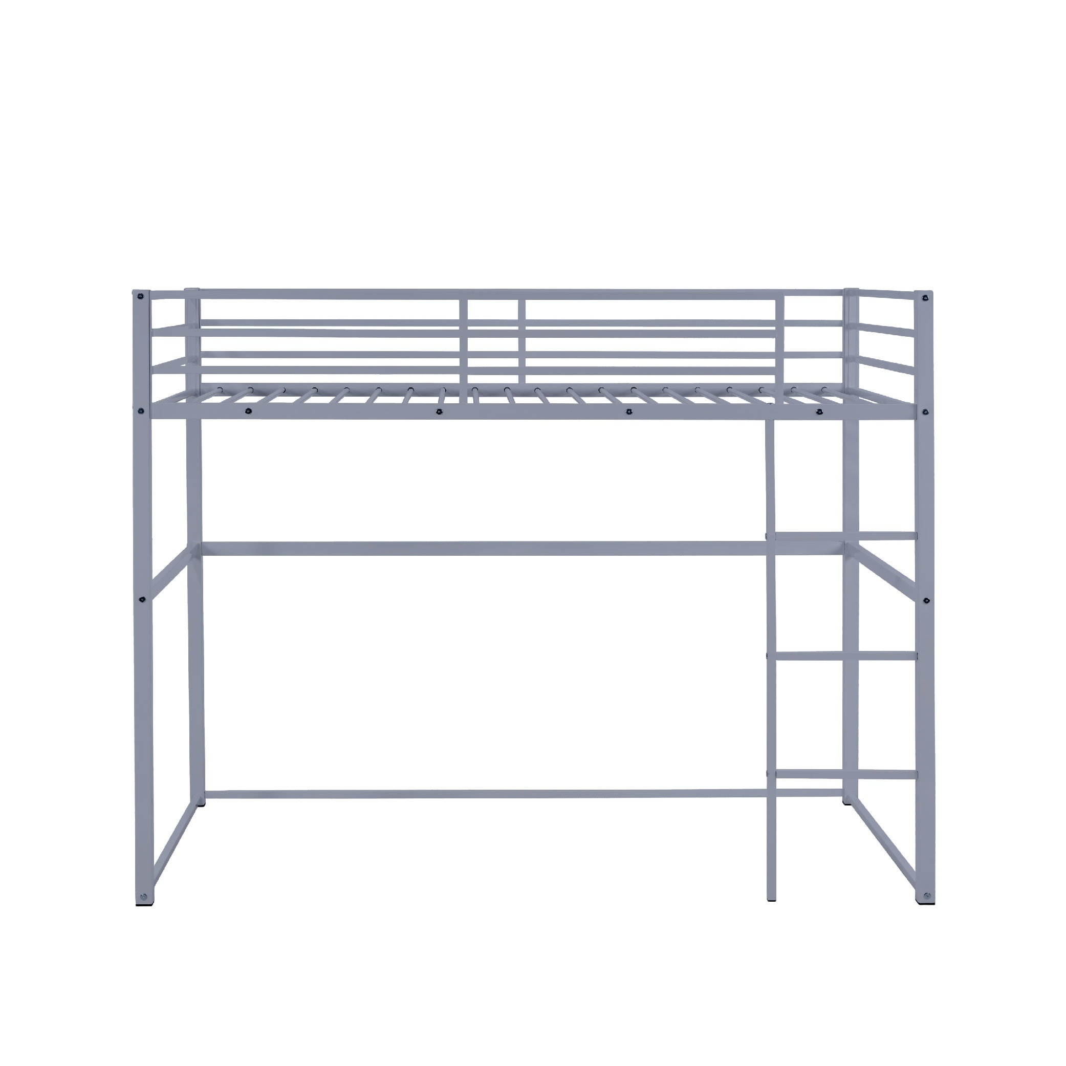 Metal Loft Bed Twin Size, Loft Bed Frame With Safety Guard Rails & Flat Ladder, Twin Loft Bed For Kids Teens Adults, Gray_voghion.com